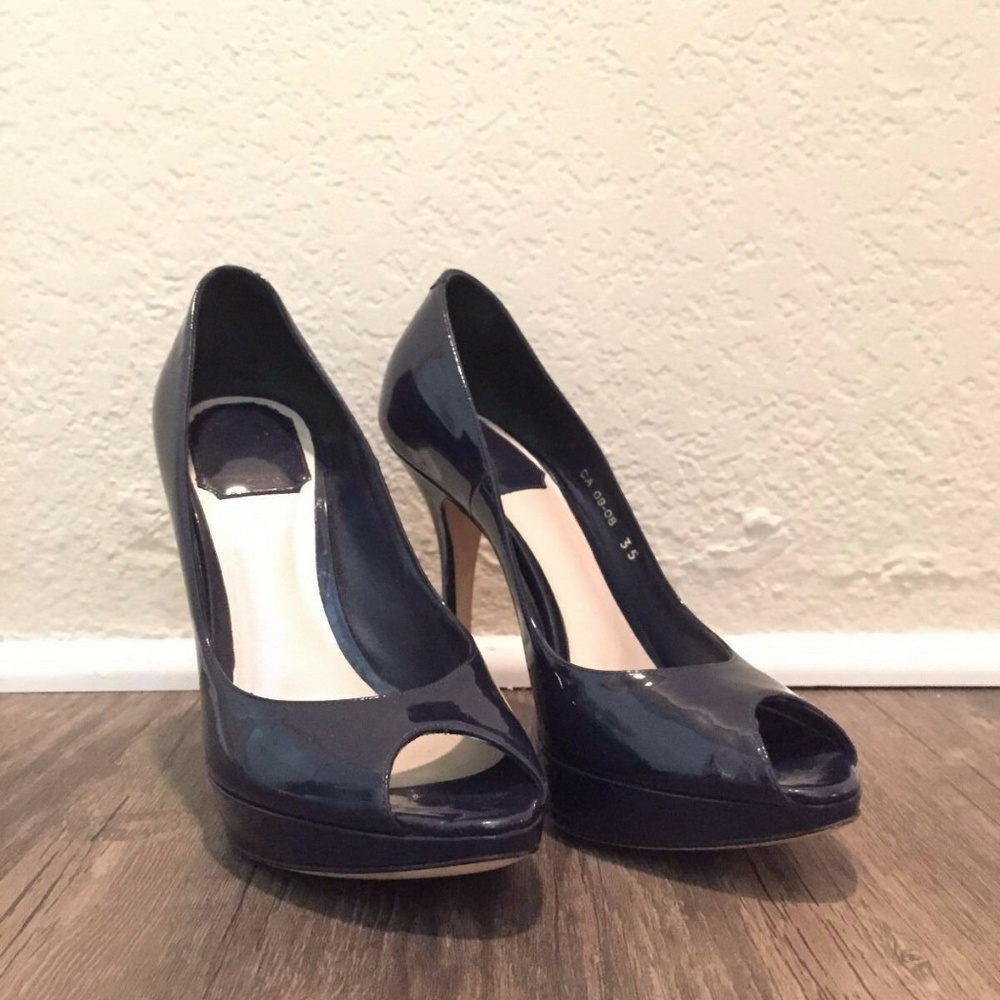 Dior Navy Blue Patent Peep Toe Heels